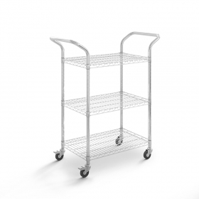 Chrome trolley with vertical handle and 3 shelves - 75mm wheels 